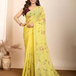 Munir Floral Embroidered Poly Georgette Saree-image-59