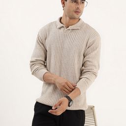 KVETOO Men Ribbed Shirt Collar Pullover Sweaters-image-3