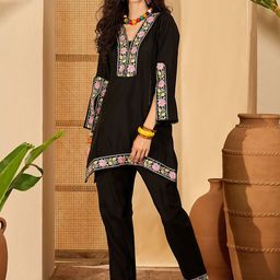 Sangria Floral Embroidered Pure Roman Silk Tunic With Trouser-picture-48