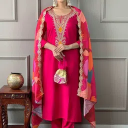 ATOXIC Women Embroidered Regular Thread Work Kurta with Trousers & With Dupatta-picture-36