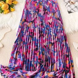 ZWERLON Printed A-Line Flared Maxi Skirt-image-31