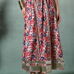 SUNEKH Floral Printed Cotton Flared Maxi Skirt-picture-14