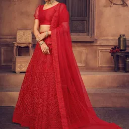 Warthy Ent Embroidered Thread Work Semi-Stitched Lehenga & Unstitched Blouse With Dupatta image 3