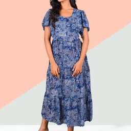 DressBerry Women Floral Printed Puff Sleeve Fringed Georgette Maxi Dress-15