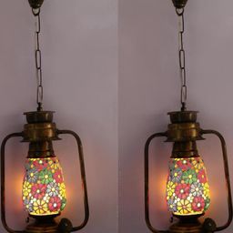 Somil Vintage Kerosene Lantern Style Hanging Lamp, LED Compatible with Multicolor Metal Fixture. B22 (Pin Type) Holder, Dimensions: 20 X 13 X 70 Cm.-image-87