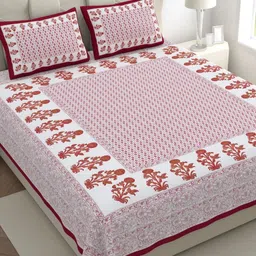 The Craft Monk White & Maroon Floral 300 TC King Bedsheet with 2 Pillow Covers-image-55