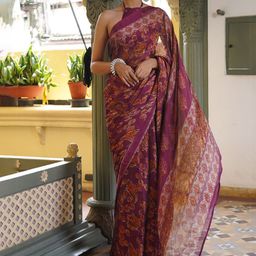 KALINI Women Floral Printed Saree With Solid Border-13
