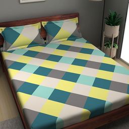 Sleepyhead Hopscotch Green Printed 144 TC Cotton Queen Bedsheet with 2 Pillow Covers-image-51