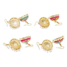 Anouk Set of 4 Gold-Plated Artificial Stones and Beads Meenakari Dome Shaped Jhumkas image 3