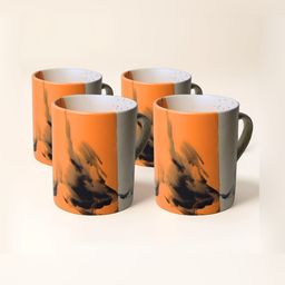 Ekaura Orange & White 4 Pieces Printed Ceramic Matte Mugs-image-33