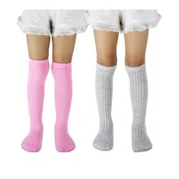 NESKA MODA Kids Unisex Pack of 2 Knee Length Casual Solid Patten Cotton Socks-image-3