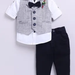 LITTLE COLLARS Boys Self Design Notched Lapel Collar 3-Piece Suit-image-34