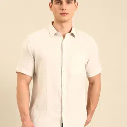 Linen Club Men Spread Collar Solid Linen Casual Shirt-image-68
