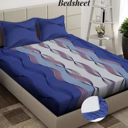 Arrabi Blue & Purple Geometric Printed 310 TC King Fitted Bedsheet Set 2.70 m x 2.60 m-image-47