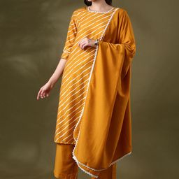 Anouk Women Leheriya Printed Regular Kurta with Trousers & With Dupatta-5
