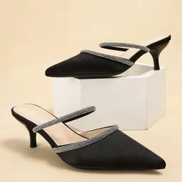 PURPLEHUNT Women Embellished Pointed Toe Kitten Sandals-15