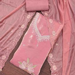 KIMISHA Floral Embroidered Sequinned Satin Unstitched Dress Material-image-43