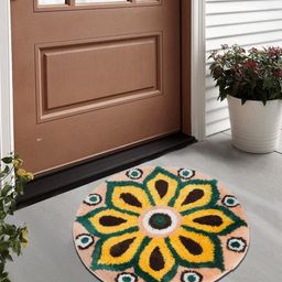 Myntra Elegant Homes Green & Yellow Geometric Printed Anti-Skid Doormat-18