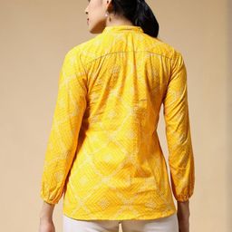 Istyle Can Women Geometric Printed Mandarin Collar Cotton Top-picture-46