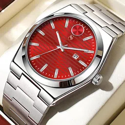 Shocknshop Men Patterned Dial & Stainless Steel Straps Multi Function Watch WCH152Red-14
