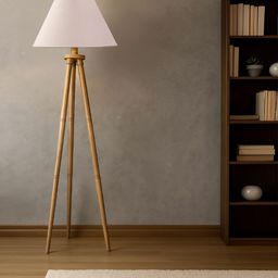 Devansh White & Brown Frustum Shaped Wooden Floor Lamp-picture-46