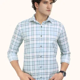 ROUGHELLS Men Slim Fit Tartan Checked Spread Collar Casual Shirt-picture-18