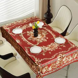 Dakshya Industries Maroon Floral Waterproof Plastic 6-Seater Table Cover-17