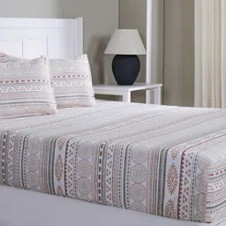 MASPAR Peach Colored Printed Cotton 144 TC Single Bed Fitted Bedsheet Set 91 cm x 1.83 m-image-31
