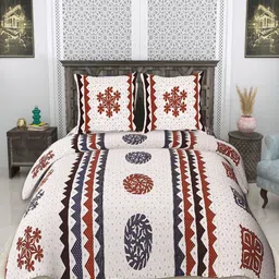 CHICERY Off White & Red Floral 210 TC King Bedsheet Set 2.74 m x 2.74 m-image-98