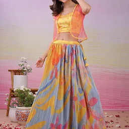 SAPTRANGI Printed Beads And Stones Ready To Wear Lehenga With Blouse-picture-55