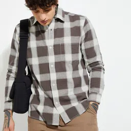 max Men Buffalo Checked Spread Collar Cotton Casual Shirt-picture-0