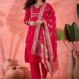 Lilots Women Embroidered Regular Thread Work Kurta with Trousers & Dupatta Kurta Sets-picture-0