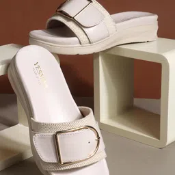 Yesmiss Women Cream Colored Casual Open Toe Flats-image-42