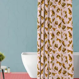 ArtzFolio Peach Colourd & Yellow Printed Waterproof Polyester Shower Curtain-image-49