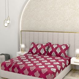 Pure Decor Red & White Floral Printed Cotton 300 TC Queen Bedsheet Set- 2.28 m x 2.54 m-image-89