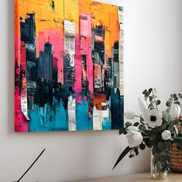 Myntra Elegant Homes Yellow & Blue 1 Piece Canvas Abstract Wall Paintings-image-51