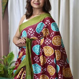 Suha Maroon Pure Cotton Printed Block Print Sarees-picture-32