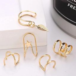 Estele Set Of 5 Gold-Plated Leaf Shaped Ear Cuffs-12
