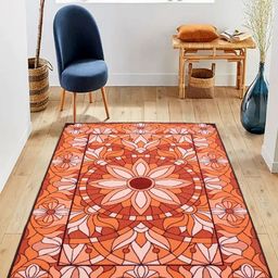 MODEFE Orange Ethnic Motifs Anti-Skid Nylon Carpet-image-98