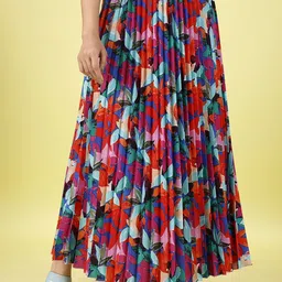LookShine Women Floral Printed Accordion Pleats A-Line Maxi Skirt-image-42
