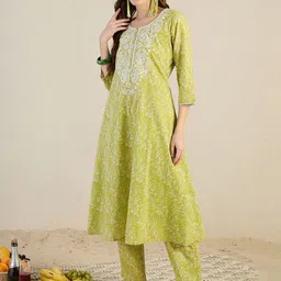 Indo Era Embroidered Pure Cotton Round Neck Top With Trousers Co-Ords-picture-25