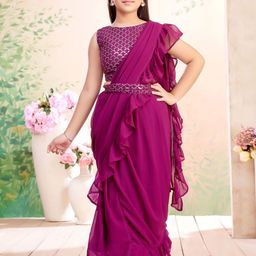 Aarika Girls Sequin Embroidered Georgette Lehenga Saree With Attachable Dupatta & Blouse-picture-16