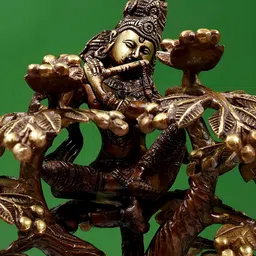 Exotic India Brown Krishna On a Tree With Radha Standing Under It Religious Idol Showpiece image 3