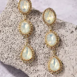 StyleCast Silver-Plated Rhinestone Studded Teardrop Shaped Drop Earrings-picture-7