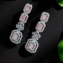 The Pari Rhodium-Plated American Diamond Studded Square Shaped Drop Earrings-image-72