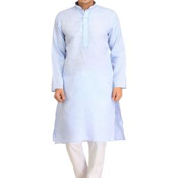 Exotic India Men Solid Regular Thread Work Pure Cotton Kurta with Pyjamas-picture-16