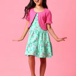 V-Mart Girls Floral Printed Flutter Sleeve A-Line Dress-image-33