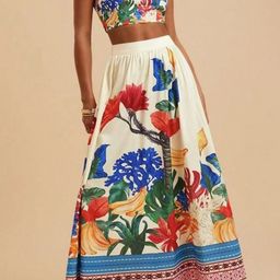 LULU & SKY Printed Square Neck Crop-Top With Maxi Skirt Co-Ords-picture-2