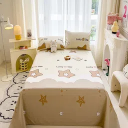 JC HOME Khaki & Cream-Coloured Graphic 140 TC King Bedsheet with 2 Pillow Covers-16