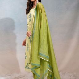 Vishudh Women Floral Printed Regular Pure Cotton Kurta with Trousers & With Dupatta image 4